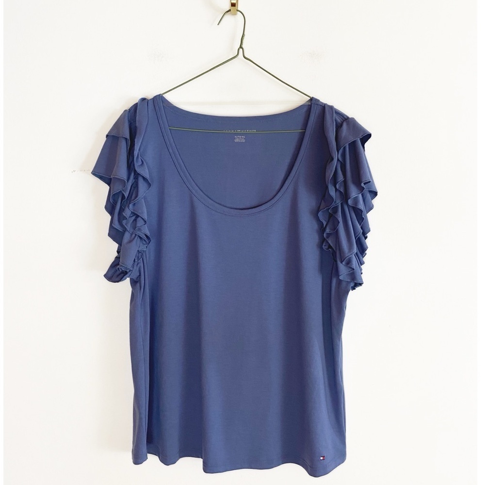 TOMMY HILFIGER Harbor Blue flutter sleeve Top Womens size XL